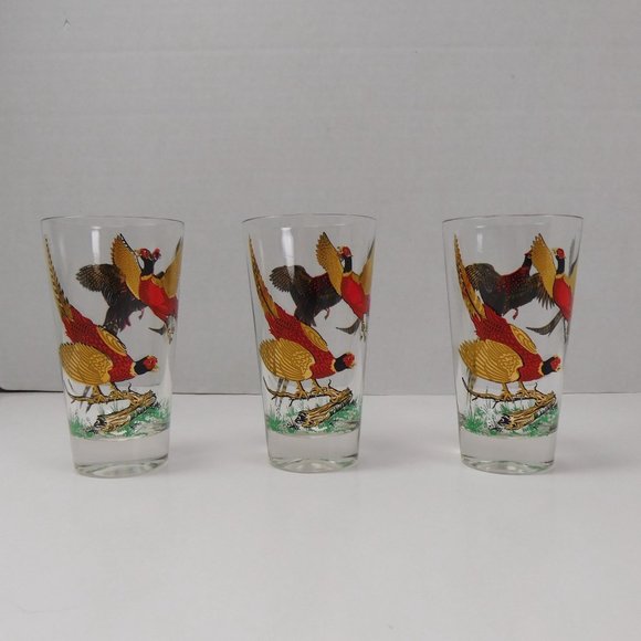 Lot Of 3 Vintage Hazel Atlas Glass 10oz. Tumbler Flying Pheasants - Picture 2 of 7